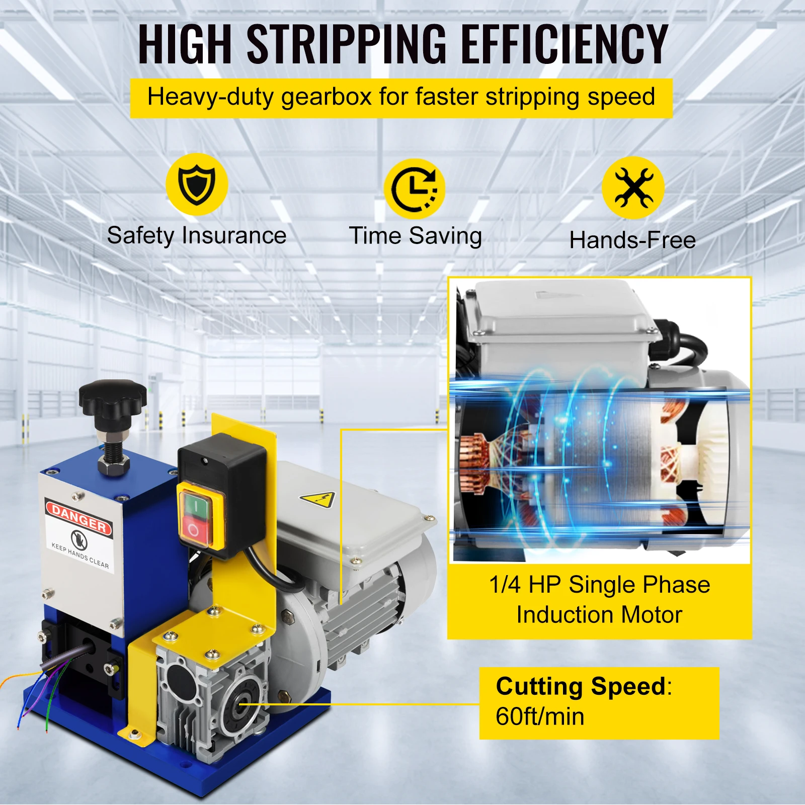 VEVOR Electric Wire Stripping Machine Portable Cable Stripper Wire Stripper 1.5 - 25mm 180W 220V 110V for Scrap Copper Recycling 5