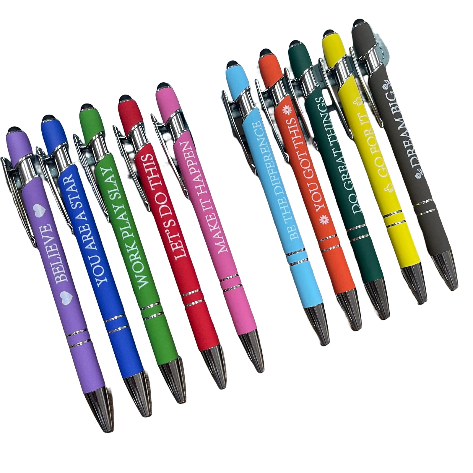10PCS Pressed Coloured Ballpoint Pen Reliable Words of Encouragement Pen  for Students Note Taking 