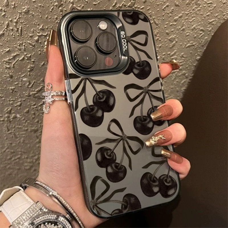 Stylish Black Cherry Bow Phone Case With Enhanced Protection For Poco 