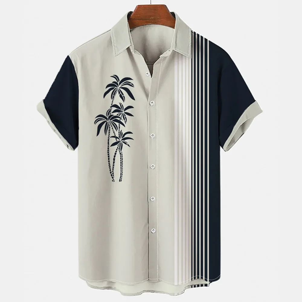 

Summer Hawaiian Shirts For Men Lapel Trend Short-Sleeved Loose Breathable Regular Tops Coconut Retro 3d Casual Beach Shirts