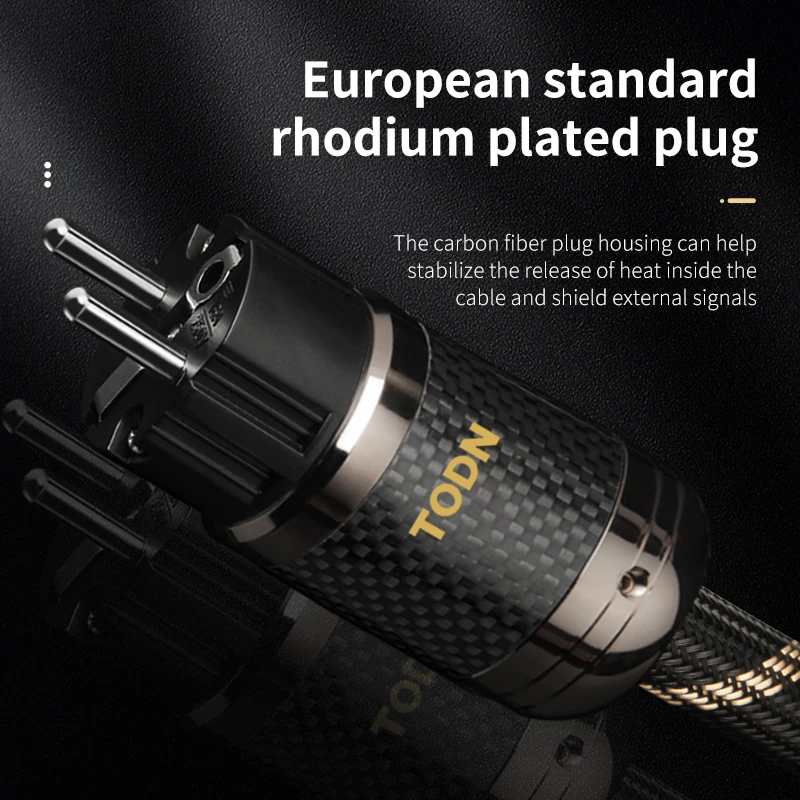 TODN energie kabel hifi OCC&OFC high-end audio kabel EU/US uhlík vlákno zátka rhodium pokovené zátka
