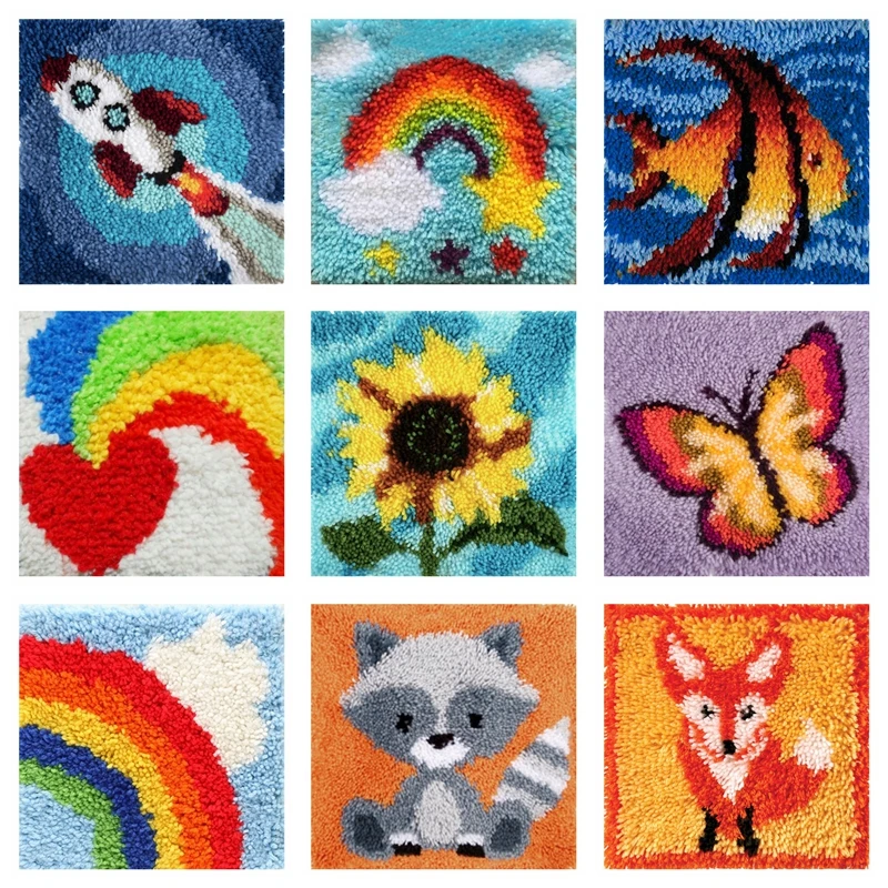 

Rainbow Embroidery Latch Hook Kit Cushion Cartoon Carpet Pillow Latch Hook Rug Kits Button Pad Package Smyrna Package DIY Decor