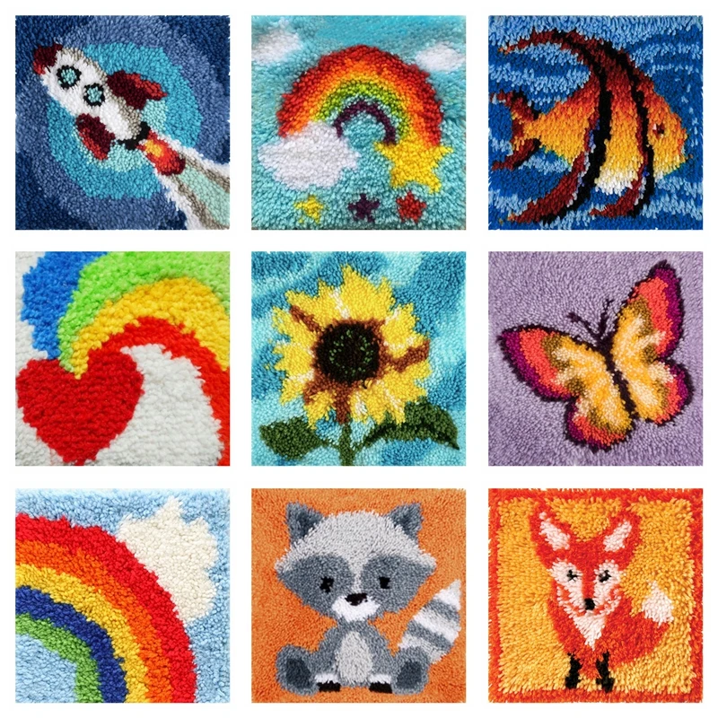 Latch Hook Kits Rug Making Kits DIY for Kids/adults With Printed Canvas  Pattern 24 X 16 Cat and Butterfly 
