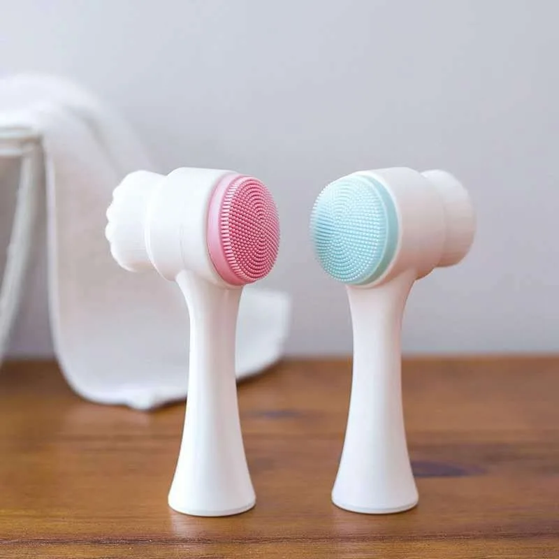 Mini Manual Facial Cleansing Brush Silicone Massage Face Brush Soft Bristles Double-Sided Handheld Cleaning Device Pore Cleaner 3