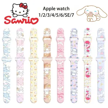 애플 워치 밴드용 산리오 시나모롤 실리콘 스트랩, 귀여운 애니메이션 워치 밴드, 아이워치 1, 6, 7, SE, 소녀 선물, 38mm, 42mm, 45mm, 40mm
