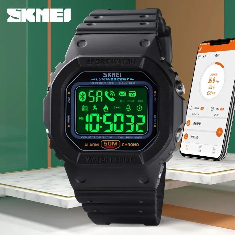 SKMEI 1629 Sport Digital Mens Watch Waterproof Pedometer Calorie Tracker Bluetooth Electronic Wristwatches for Men Reloj Hombre 2