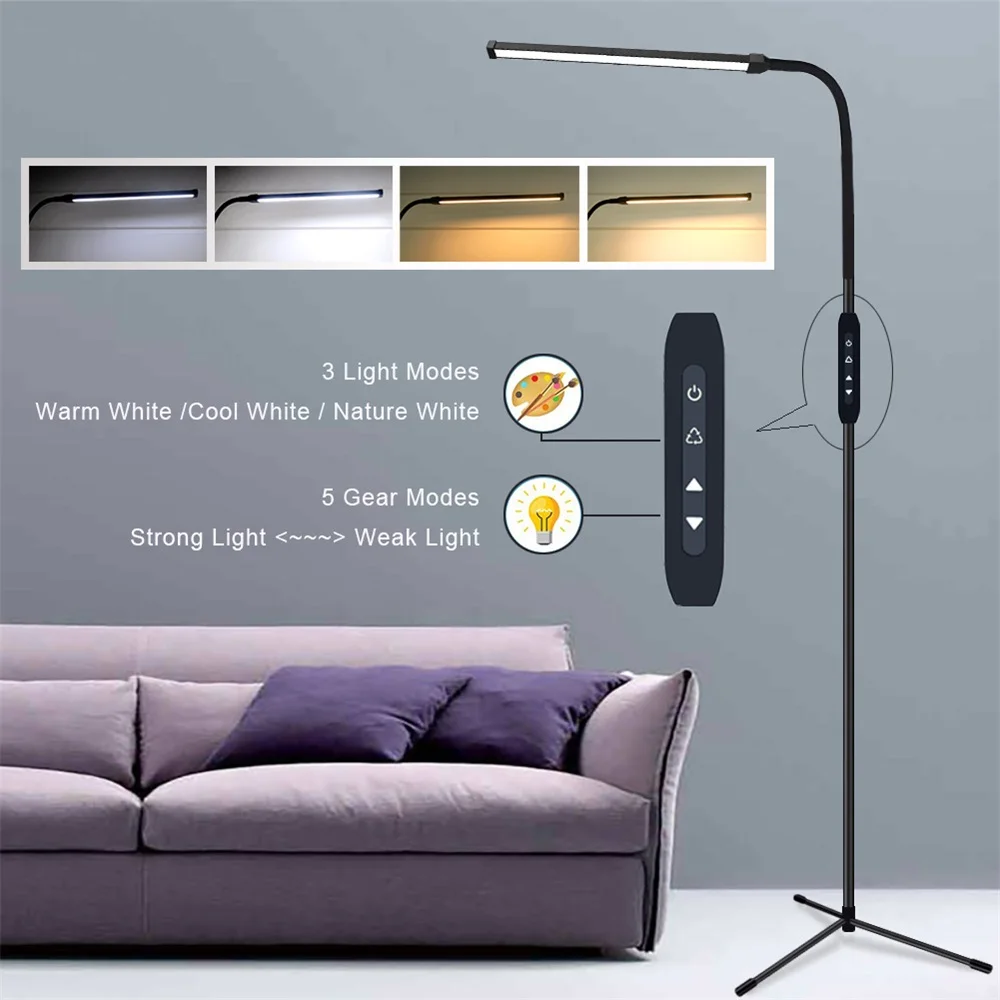 LED Floor Light with Timer and Remote, Adjustable Color Temperature and Brightness, Standing Floor Lamps for Living Room, Office