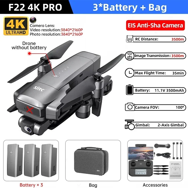 ตัวเลือกสินค้า โดรนถ่ายภาพ 4K พร้อม Gimbal ป้องกันสั่น บินไกล 3.5 กม.