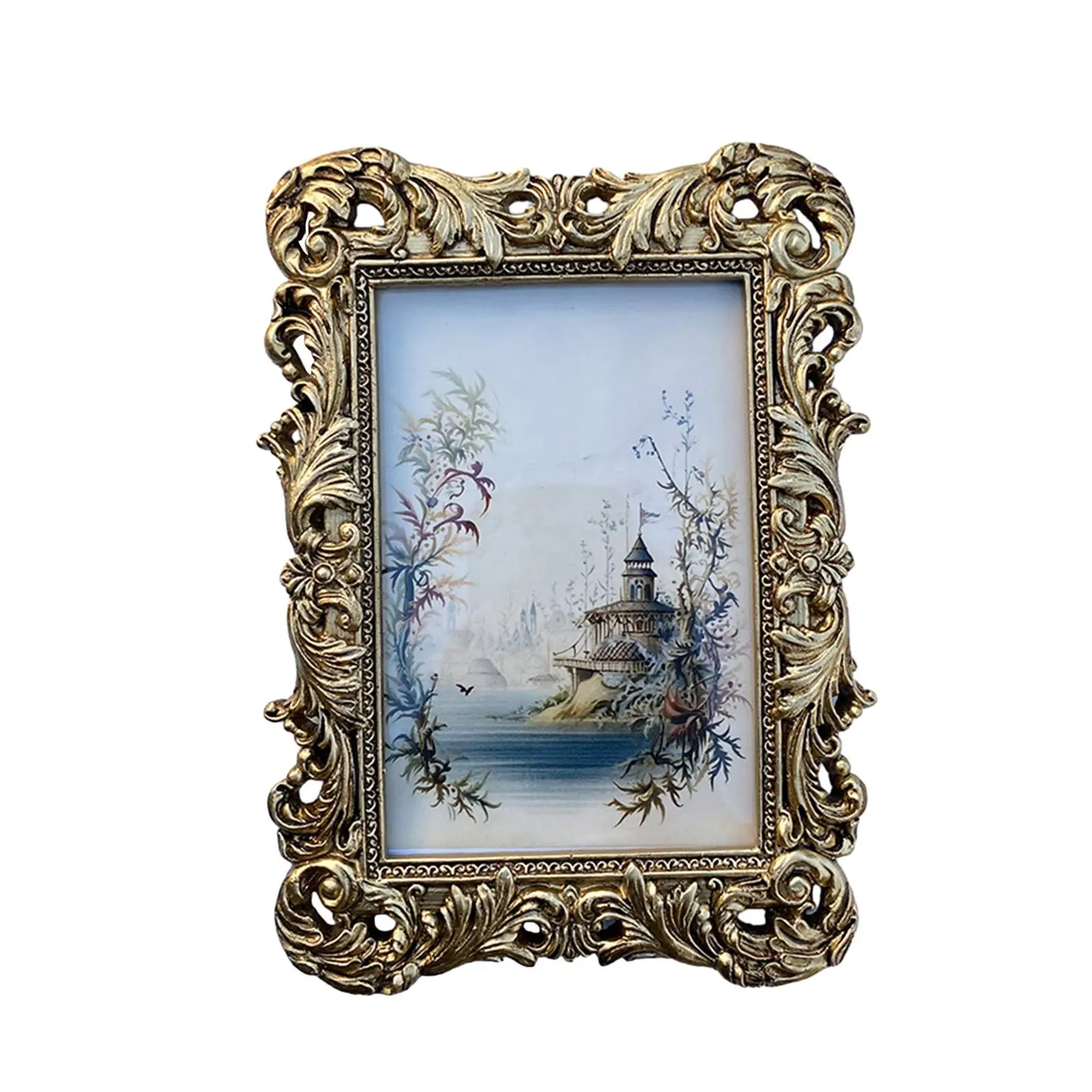 Vintage Picture Frame Photo Gallery Art Photo Holder Ornate Tabletop Photo Frame for Home Living Room Desktop Bedroom Decoration