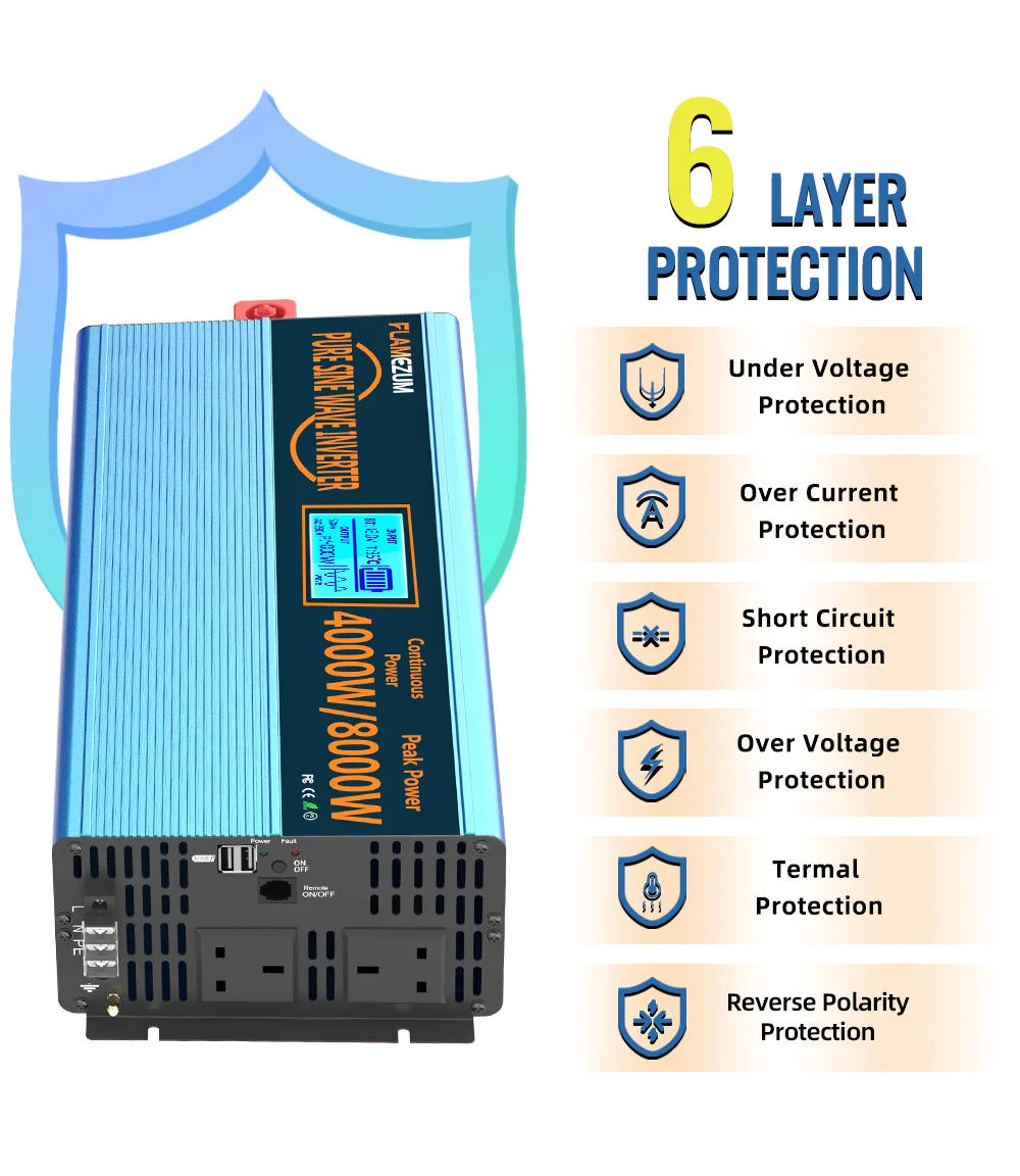 U.K Plug 4000W Pure Sine Wave Power Inverter 8000W DC 12V/24V To AC 240V Voltage Converter Solar Car Inverter Transformer