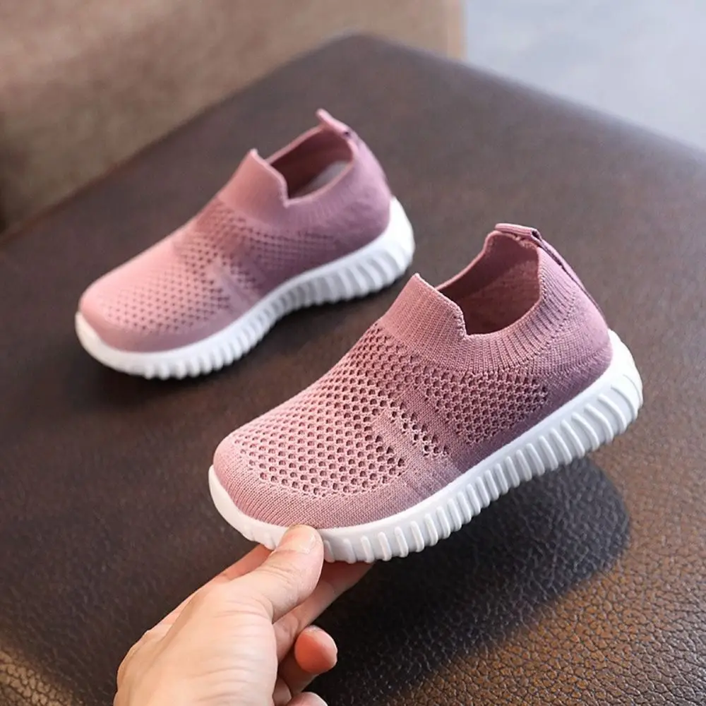 Mesh Upper Children Running Sneakers Patchwork Design Lightweight Breathable Sneakers Slip-on Style Soft Soled Toddler Shoes