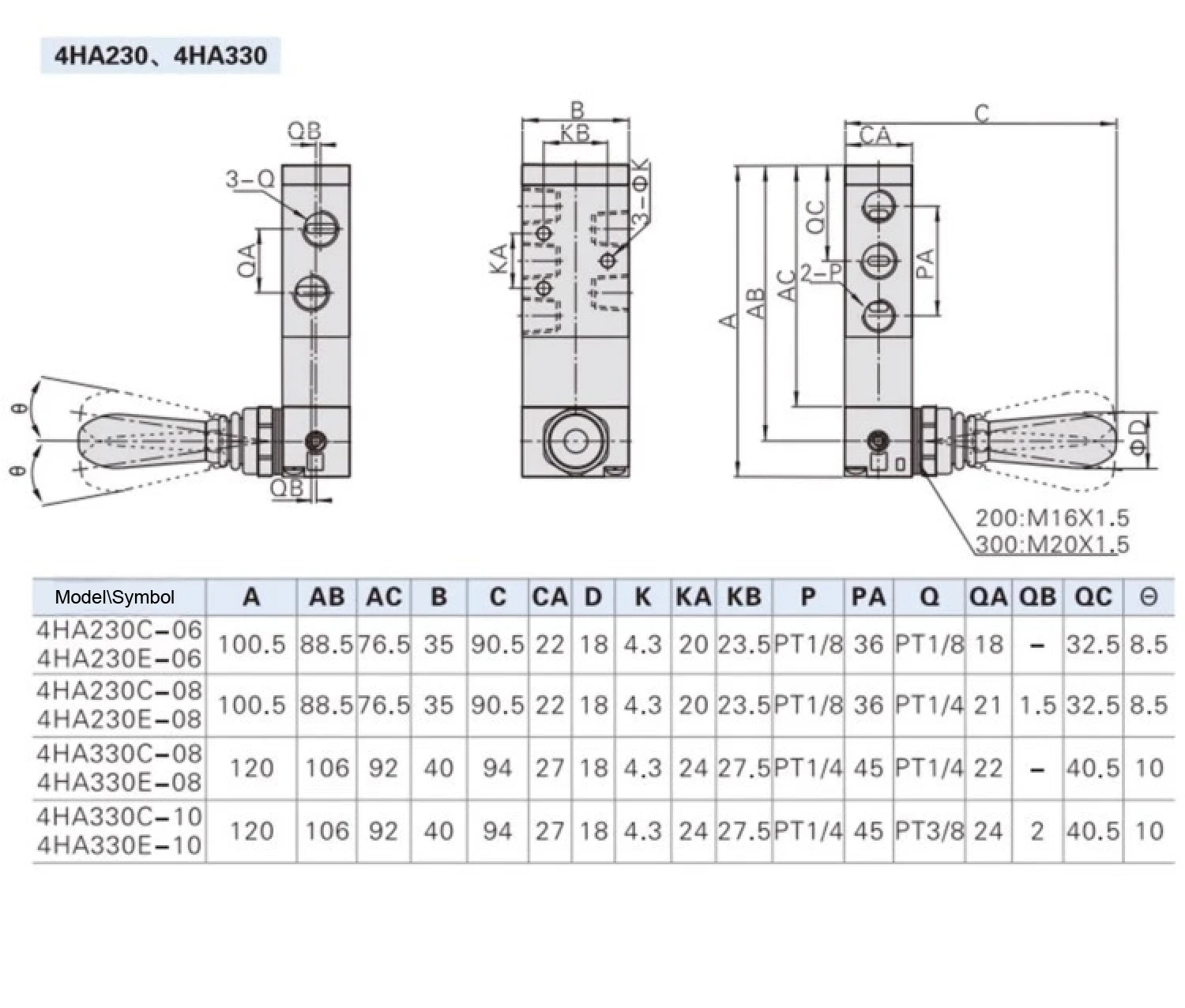4H210-08/4R210-08 Pneumatic Manual Directional Control Valve Hand Lever Air Swit