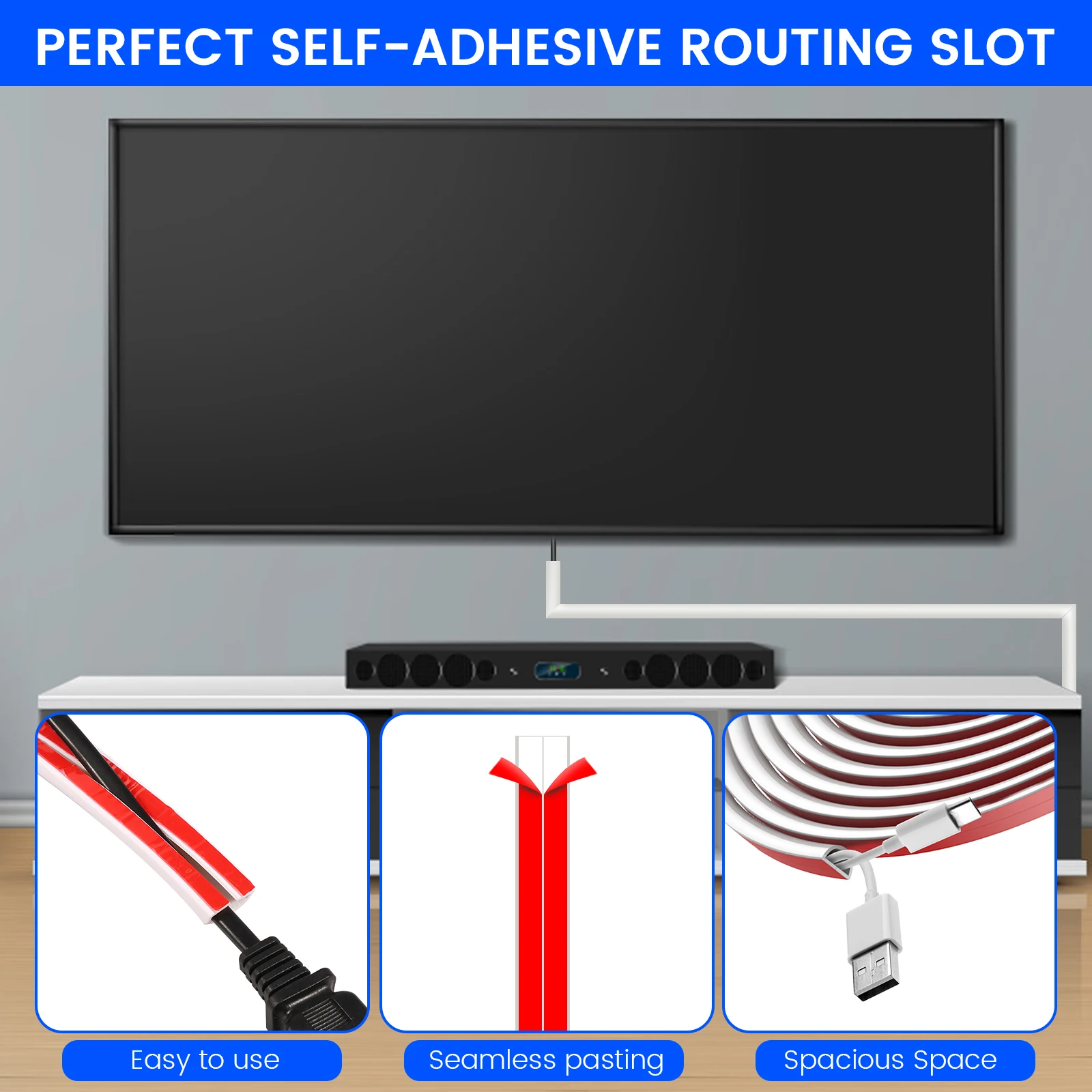 Cable Cover 4/6/8M Self Adhesive Wall Cable Concealer Floor Cord Cover Flexible Cable Wire Fixer Protector for Cord Management