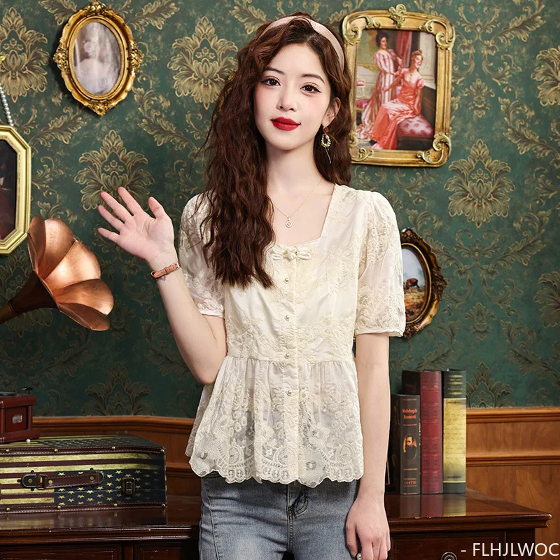 Embroidery Cute Chic Tops Hot Women Summer Korea Japan Style