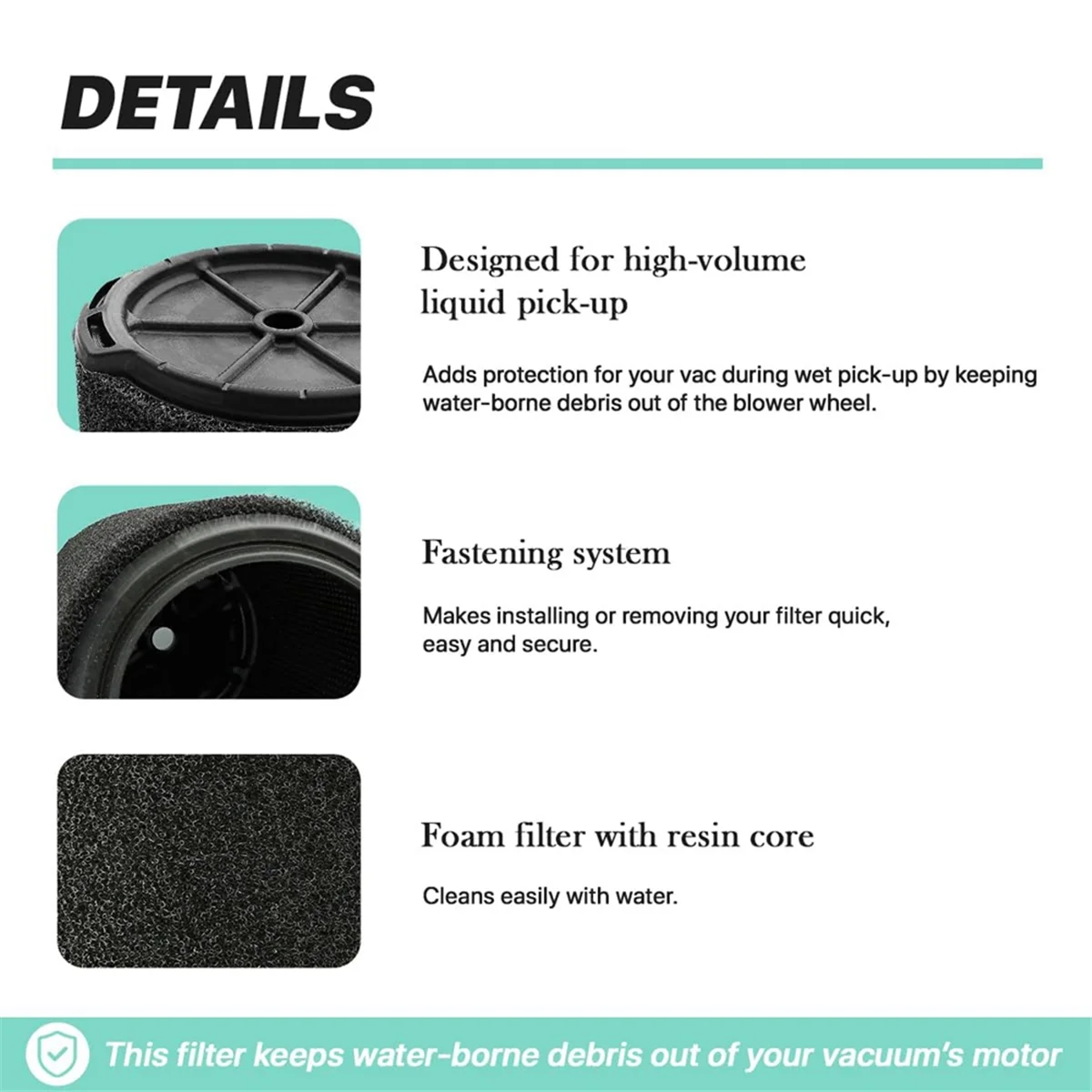 Wet-Only Replacement Filter for 5-20 Gallon Vacuum Cleaners