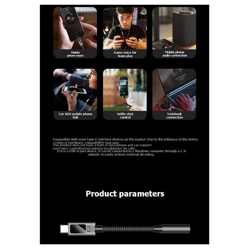 JABS-휴대용 DAC 디코딩 증폭기 USB C-3.5Mm 오디오 어댑터(전문 4단계 EQ 튜닝 포함) Hifi 디지털 디코딩