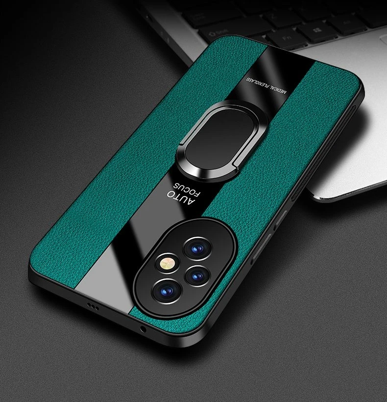 Luxury Leather Magnetic Back Cover with Bracket - Racing Style Shockproof Bumper Case