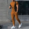 Fashion Men Tracksuit T-Shirt 2 Piece Set Short Sleeve Sportswear Suits Men Clothing Trousers Casual O-Neck Tops Pant Streetwear 5