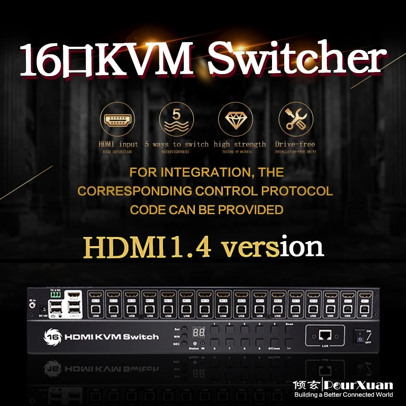 1U Rj45 232 Interruttore Hdmi Switch Kvm Doppio Monitor 16 In 1 Out Condivisione Stampante Tastiera Mouse 16 Porte 4K Hdmi Kvm Switch Per 16 Pc