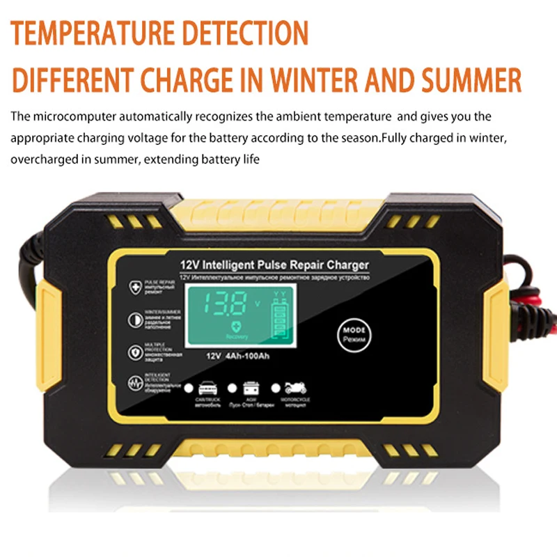 12V 6A Car Battery Charger Smart Full Auto Pulse Repair LCD Display Lead Acid Battery Chargers EU or US Plug