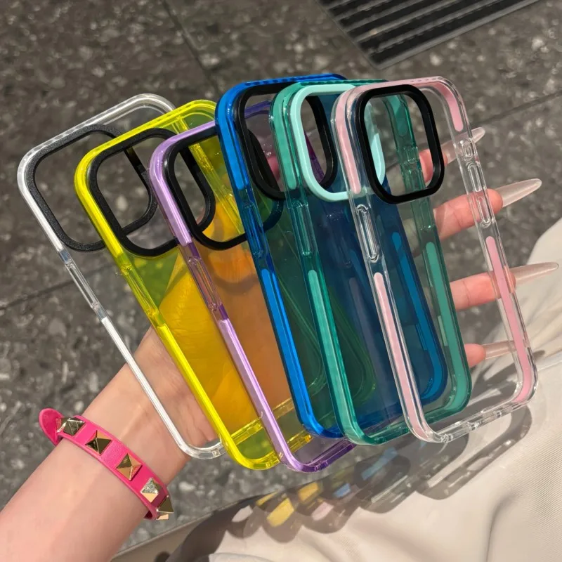 Premium Transparent Shockproof Phone Case with Fluorescent Bumper Armor Cover
