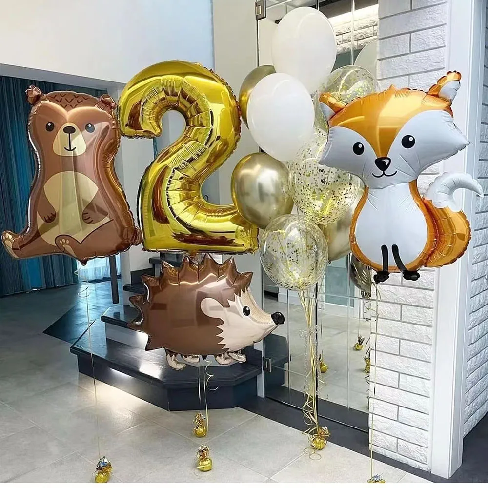 Jungle Bear Hedgehog Lion Animal Balloon 32 Pollici Gold Number Balls Kids Birthday Safari Child Party Baby Shower Decors Forniture