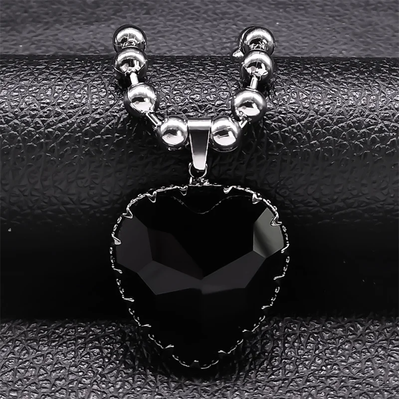 Kpop Punk Glas Liebe Schwarz Herz Halskette für Frauen Edelstahl Schlüsselbein Kette Choker Goth Herz Halskette Partei Schmuck NP31 – Detail 2