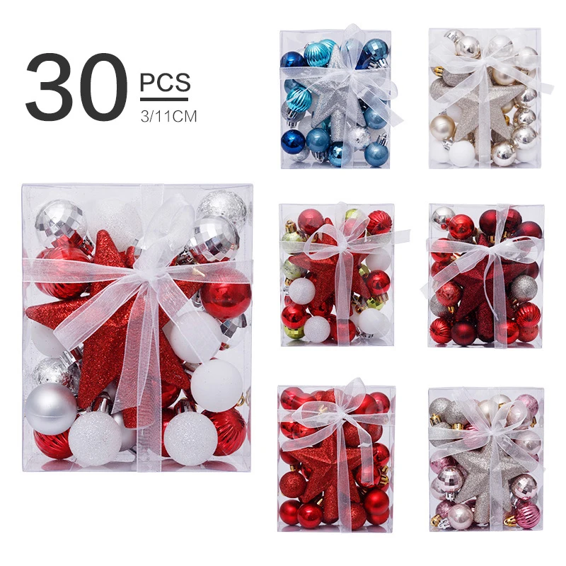 30pcs/set Christmas Bauble Balls Pendant Xmas Tree Hanging Ornament Star Topper Christmas Home Decorations New Year Gift Navidad