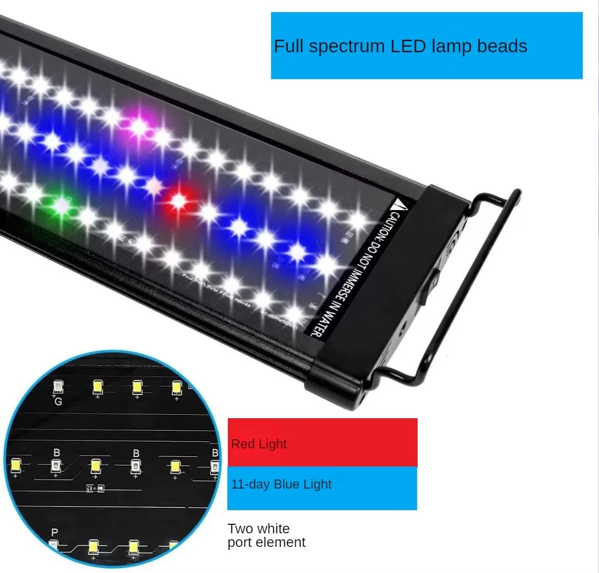 Fish Tank Light with Extendable Brackets, White, Blue,Red, Green LEDs, Daylight, Moonlight Cycle Help for Plant Growth, 30-120cm