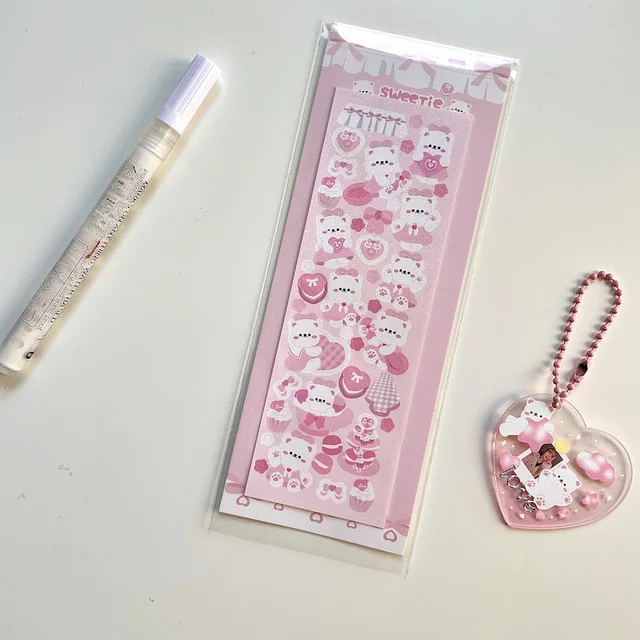 1Pc Korean Pink Heart Border Animal Laser Sticker Flakes Idol Card Deco Scrapbook DIY Material Decoration Stationery Stickers 1Pc C