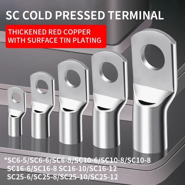 100/500ชิ้นลวดทองแดง lugs เชื่อมต่อแหวนสายเปลือย SC จีบขั้ว SC6-5 SC6-6 SC6-8 SC10-6 SC10-8 SC26-6 SC16-8 SC16-6 1
