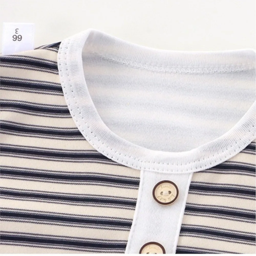 Baby Striped Romper, Long Sleeve Buttoned Onesie, Newborn Infant Cotton Jumpsuit Multi-Color Baby Outfit for Spring Autumn