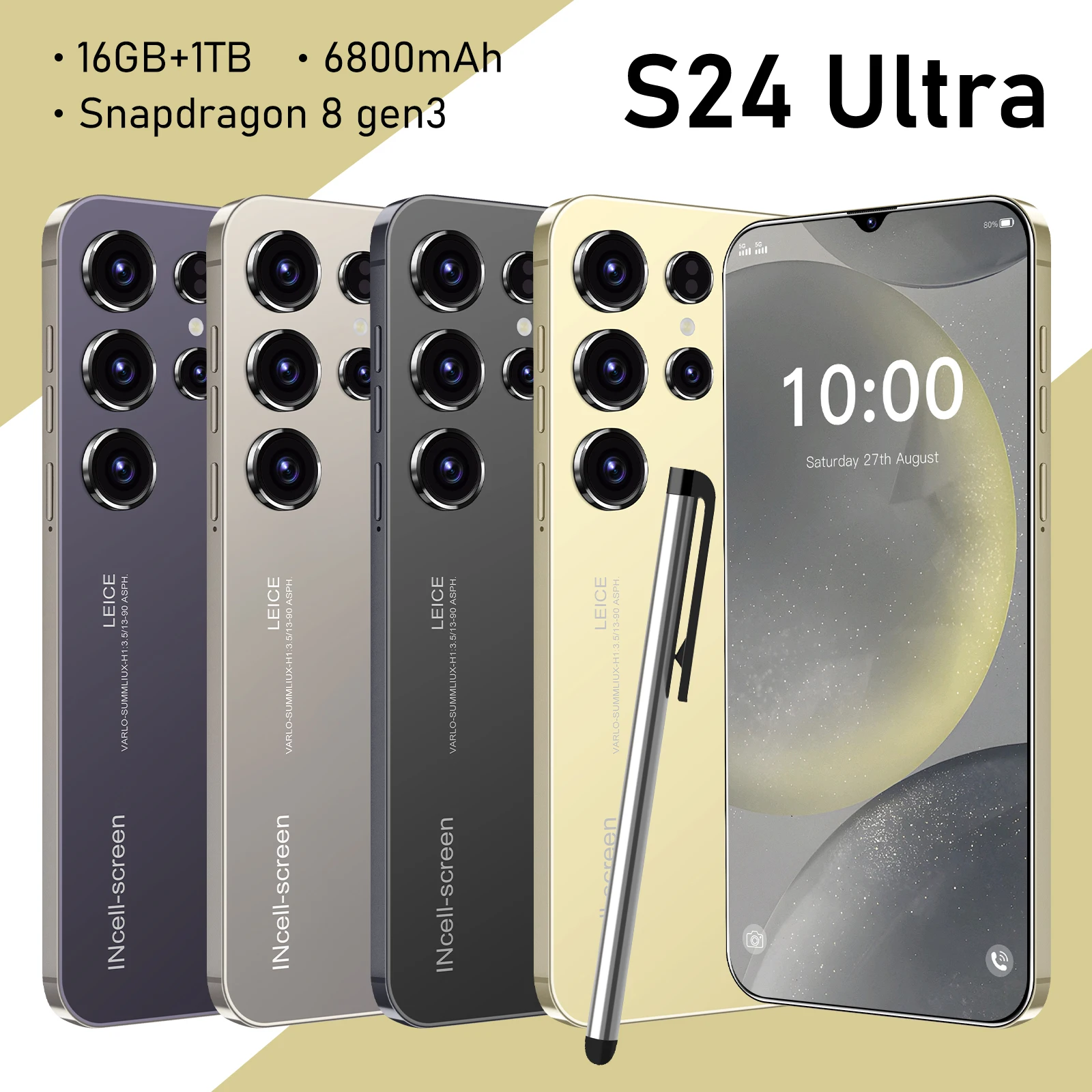 

Смартфон VER S24Ultra, 4 ядра, 16 + 1 ТБ, 6,8 дюйма, Android 14