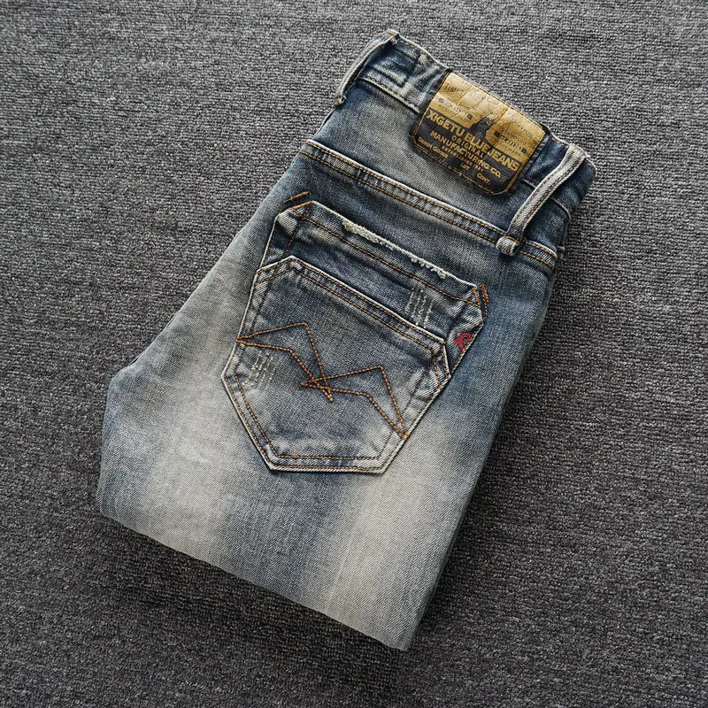 Italian Designer Fashion Men Jeans Retro Stretch Slim Fit Ripped Jeans Men High Quality Male Trousers Vintage Denim Pants Hombre