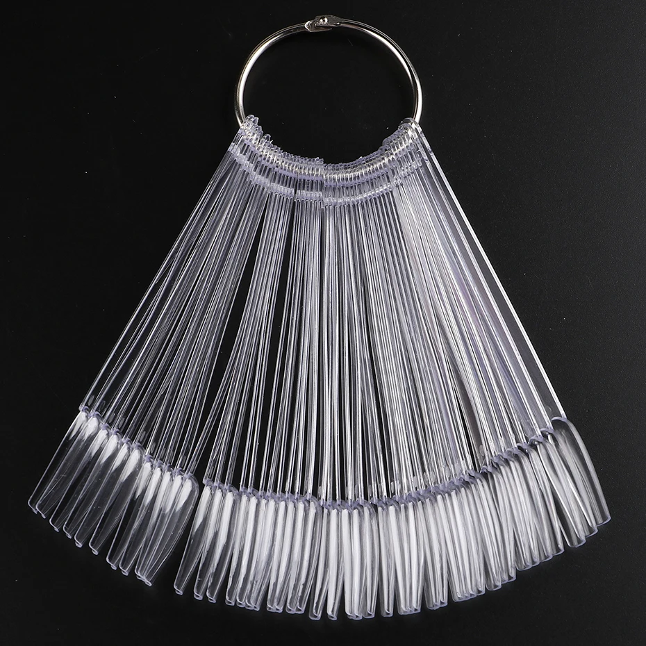 Description Picture 5 of item50pcs False Nail Tips Clear Nail Gel Polish Display Fan With Ring Practise Card Fake Nails Palette Manicure Design Accessories