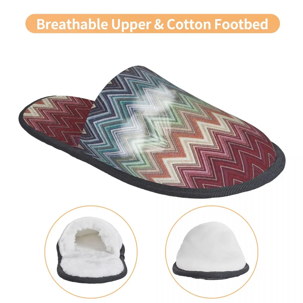 Abstract Geometric Home Zig Zag Guest Slippers for Hotel Women Custom Print Boho Modern Camouflage House Slipper — view 3
