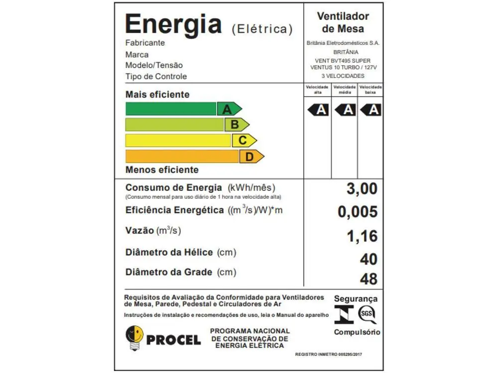 Ventilador de Mesa Britânia Super Ventus Turbo 10 6