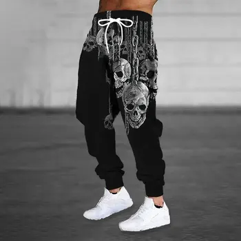 Winter New Thick Warm Pants Fashion Skull And Crown Printed Sweatpants Men'S Plus Size Loose Casual Pocket Drawstring Sweatpants