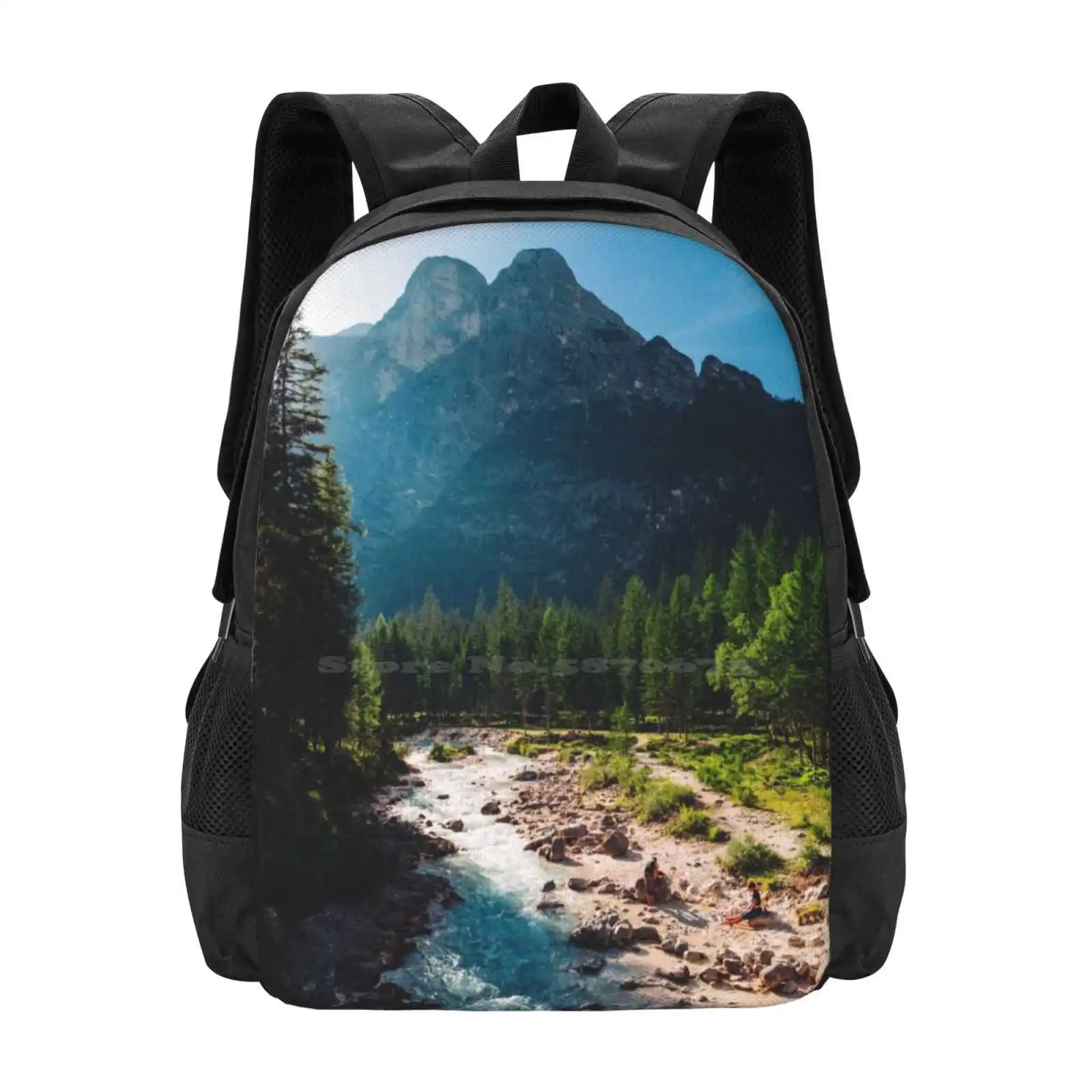 

River Hot Sale Backpack Fashion Bags River Water Forest Wood Trees Sky Trip Holiday Sun Summer Afternoon Italy Family Mountains