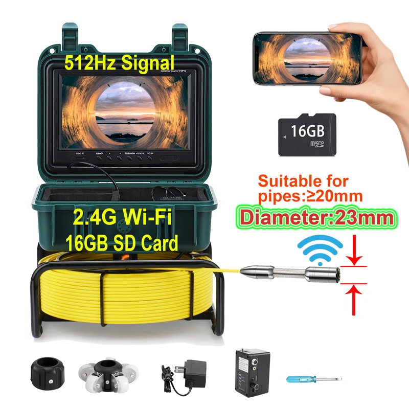 Endoscope Camera Ultra HD  Video Enlarge WiFi/8GB DVR 9in SYANSPAN Pipe Sewer Inspection Video Camera,Drain Industrial Endoscope 40mm 80mm abs skid for 23mm camera head inspection video drain pipe sewer industrial endoscope protective bracket timook