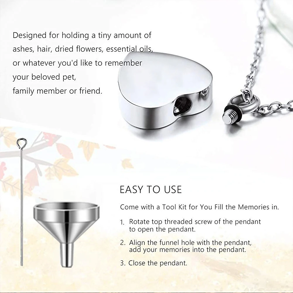 Heart Urn Necklace for Ashes for Women Stainless Steel Memorial Loved One Ashes Keepsake Urn Locket Small Cremation Jewelry ﻿