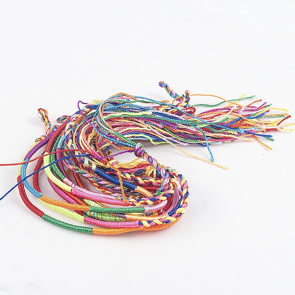 10 Pcs /Set Rainbow Color Mix Braid Friendship Bracelets for Women Jewelry Gift DIY Handmade Rope Bangles Random Color