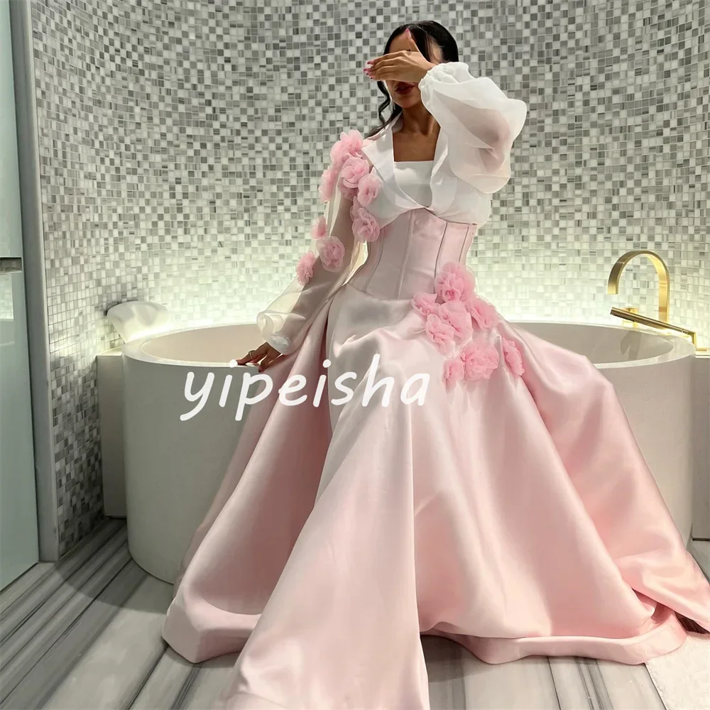 Customized Intricate Exquisite Satin Handmade Flower Pleat Draped A-line  Square Neck Long Dresses Evening Dresses Matching Sizes - AliExpress 320