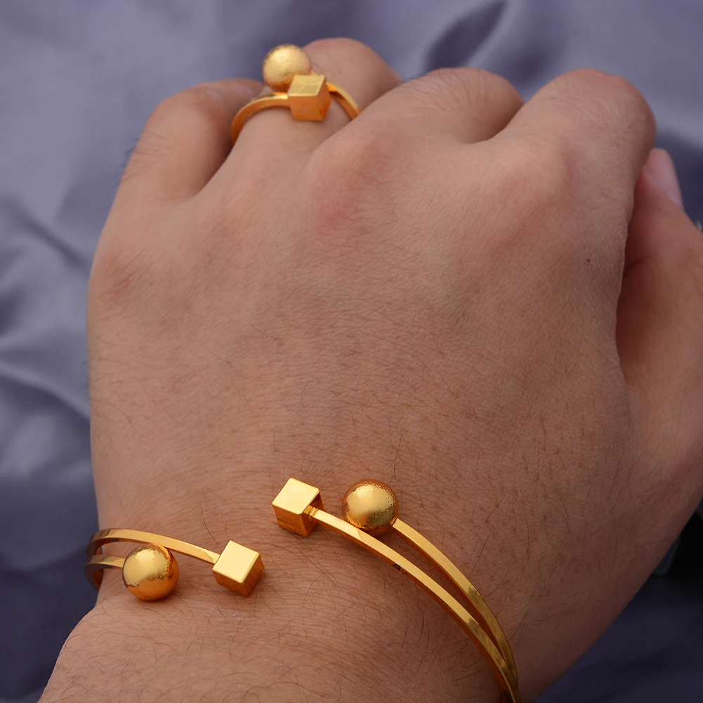 Bangle Bracelet 24K Bead Gold Color Bangles For Women African Ethiopian Bracelets Wedding Square Jewelry Party Gifts Bijoux Comorien Dubai bangle bracelet