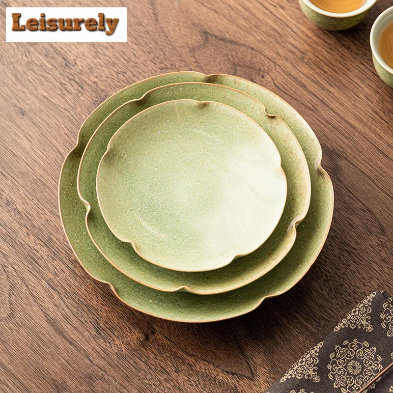 Starry Sky Green Ceramic Pot Bearing Holder Aesthetic Kiln Change Dry Brew Table Tea Tray Fruit Snack Plate Tea Items Collection