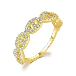 Gold Zircon - Studded Hip Hop Link Ring for Women - Fashionable Punk Jewelry Accessory (R720)