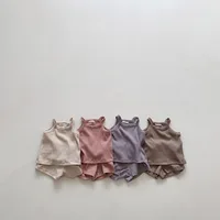 2025 Summer New Baby Sleeveless Clothes Set Solid Infant Sling Vest + Shorts 2pcs Suit Boy Girl Thin Cotton Toddler Outfits 2