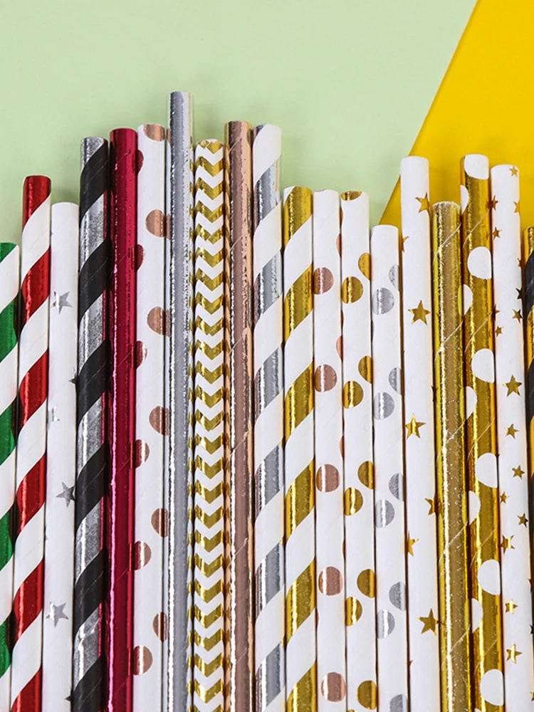 25 Pcs Colorful Disposable Paper Straws Drinking Straws Juice For Kid Birthday Wedding Party Decorate Supplies