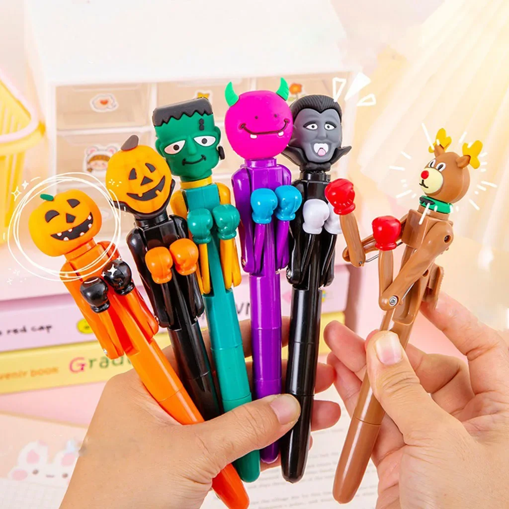 Creative Boxing Ballpoint Pen Funny Pumpkin Monster Santa Cluas Snowman Pen Trick or Treat Happy Halloween Decor Merry Christmas