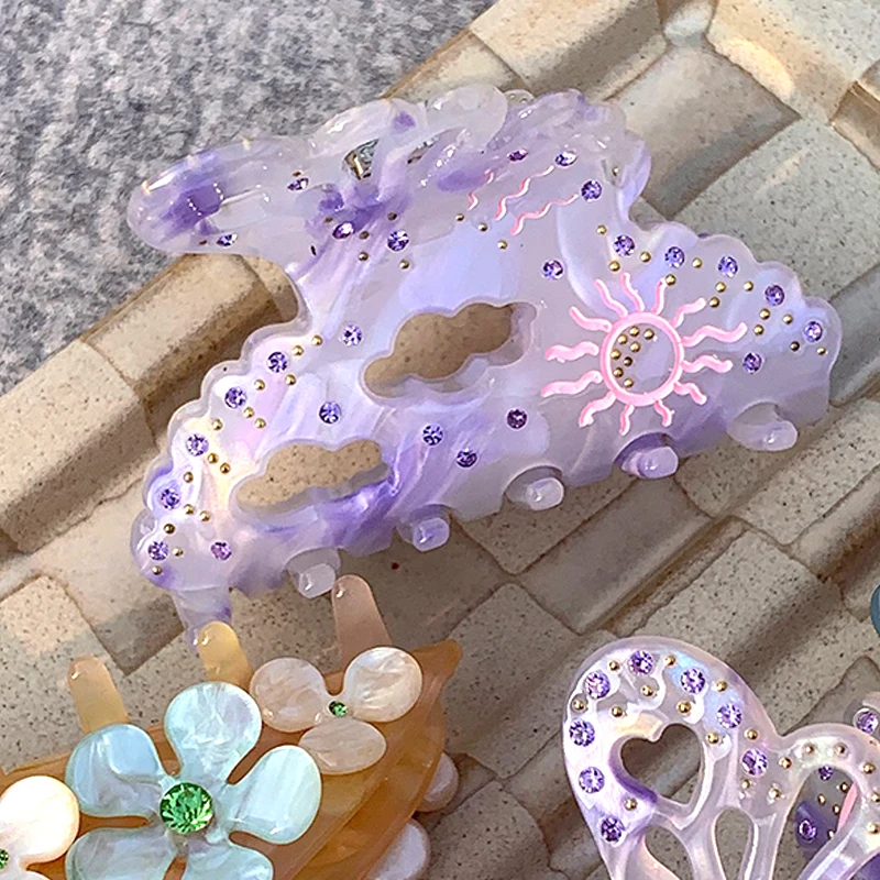 

Korea Purple Lace Sun Crystal Hair Claws for Women Fashion Sweet INS Hair Accessories Geometric Flower Hair Clip Jewelry Gift